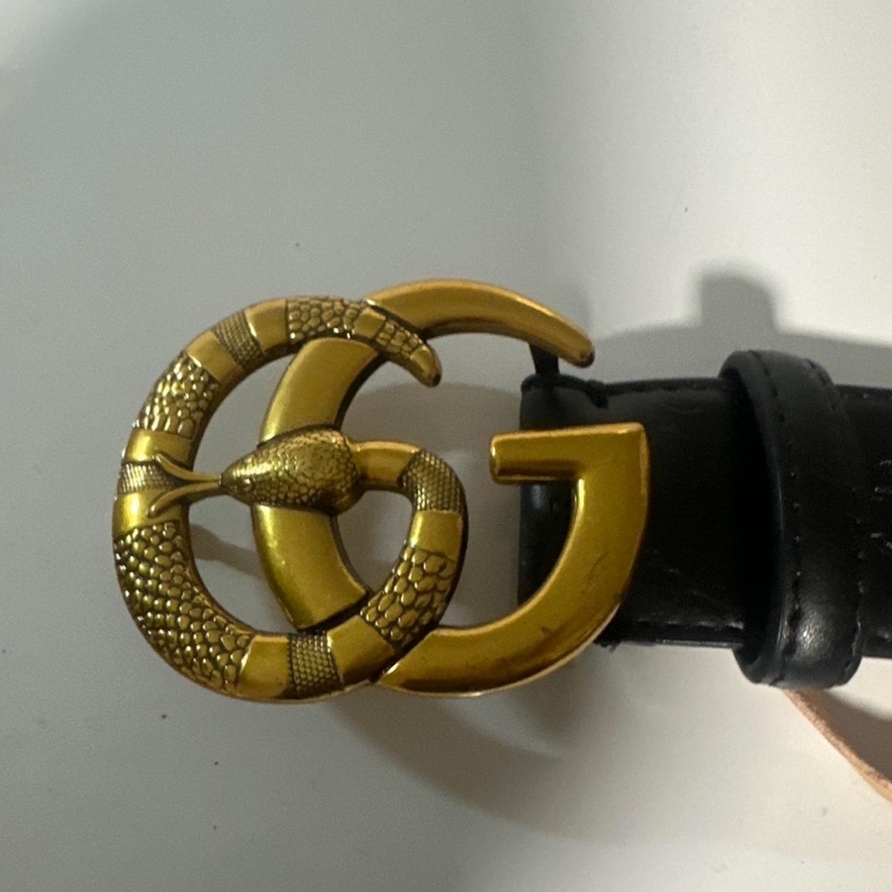 Gucci Black Belt with Gold Snake Buckle